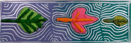 Colorful colored clay leaves with white radiating contour lines